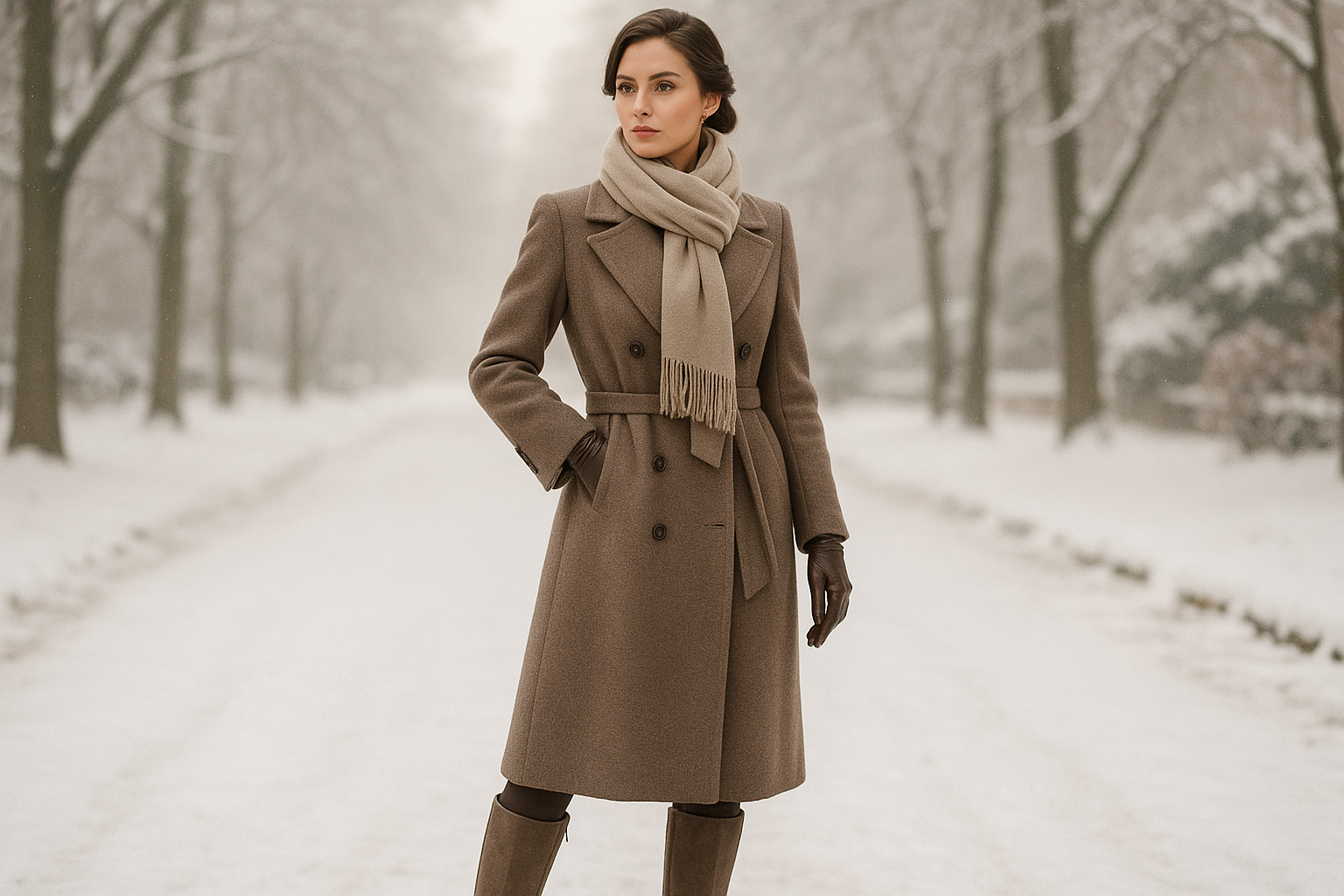 una mujer con ropa elegante de invierno 