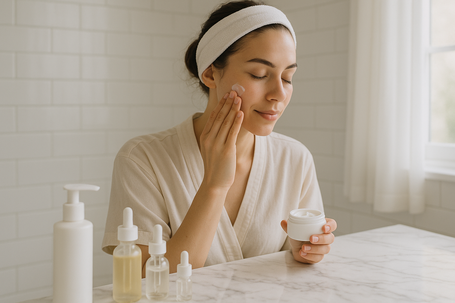 Una mujer haciendo rutina de skincare